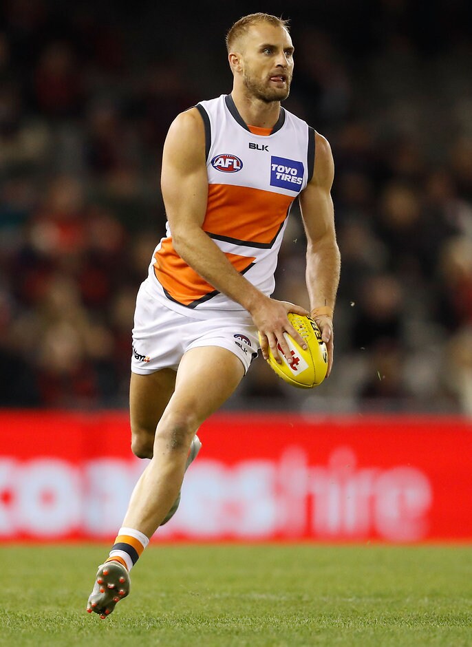 AFL 2016 Rd 13 - Essendon v GWS Giants MELBOURNE, AUSTRALIA - JUNE 19: Joel Patfull, GWS Giants in action during the 2016 AFL Round 13 match between the Essendon Bombers and the GWS Giants at Etihad Stadium on June 19, 2016 in Melbourne, Australia. (Photo by Adam Trafford/AFL Media)